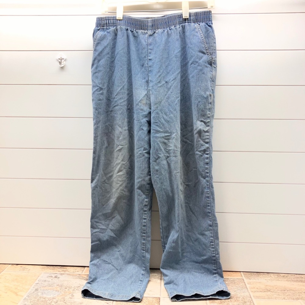 Laura Scott Womens Blue Elastic Waist Straight Leg Denim Pants Size 16 Light